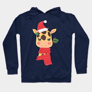 Adorable Giraffe With Christmas Hat And Scarf Hoodie